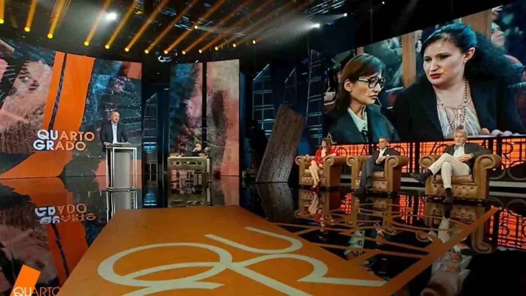 Studio televisivo di Quarto Grado durante una puntata serale